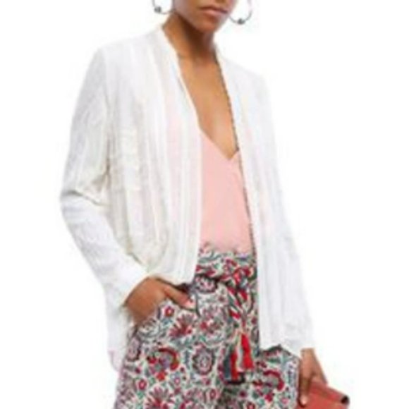 ANTIK BATIK Birma Embellished Georgette Jacket In Ivory - Picture 1 of 8